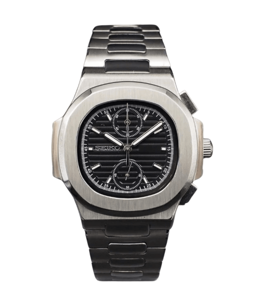 SeikoMod Nautilus Black Chronograph